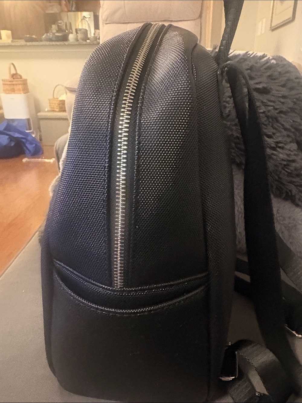 Compact Black Textured Backpack with Front Zip - Unbranded - Picture 3 of 8